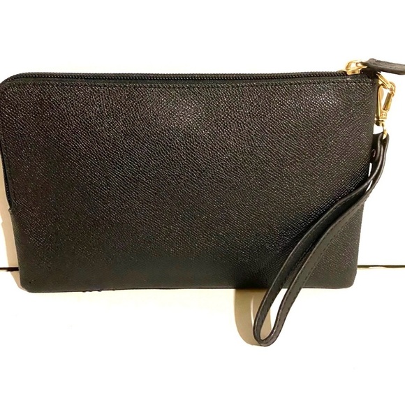 Coach black saffiano leather wristlet